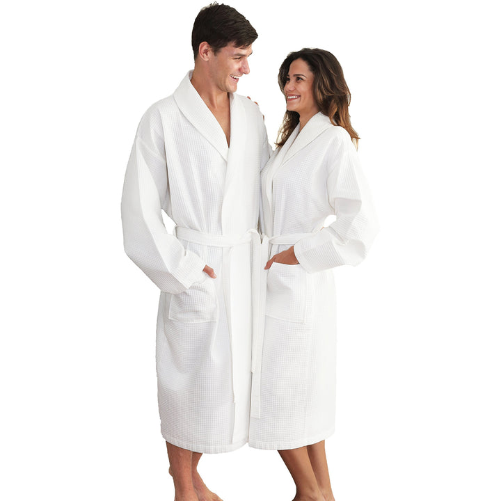 Linum Home Textiles 100% Turkish Cotton Unisex Waffle Weave Bathrobe White L/XL - Diamond Home USA