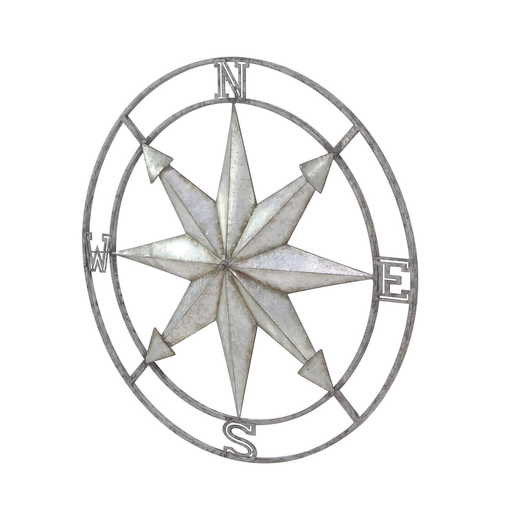 Coastal Iron Compass Art Wall Decor Silver Rustic - Diamond Home USA