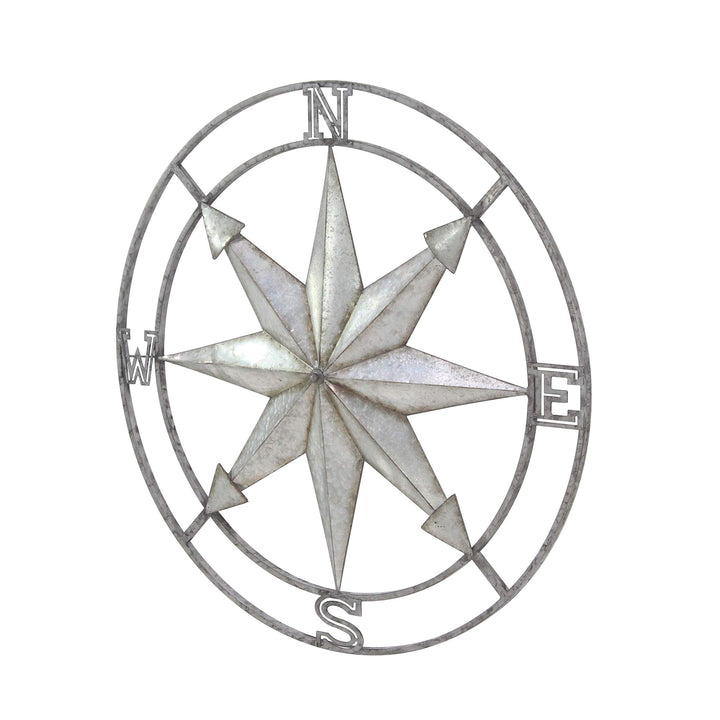 Coastal Iron Compass Art Wall Decor Silver Rustic - Diamond Home USA
