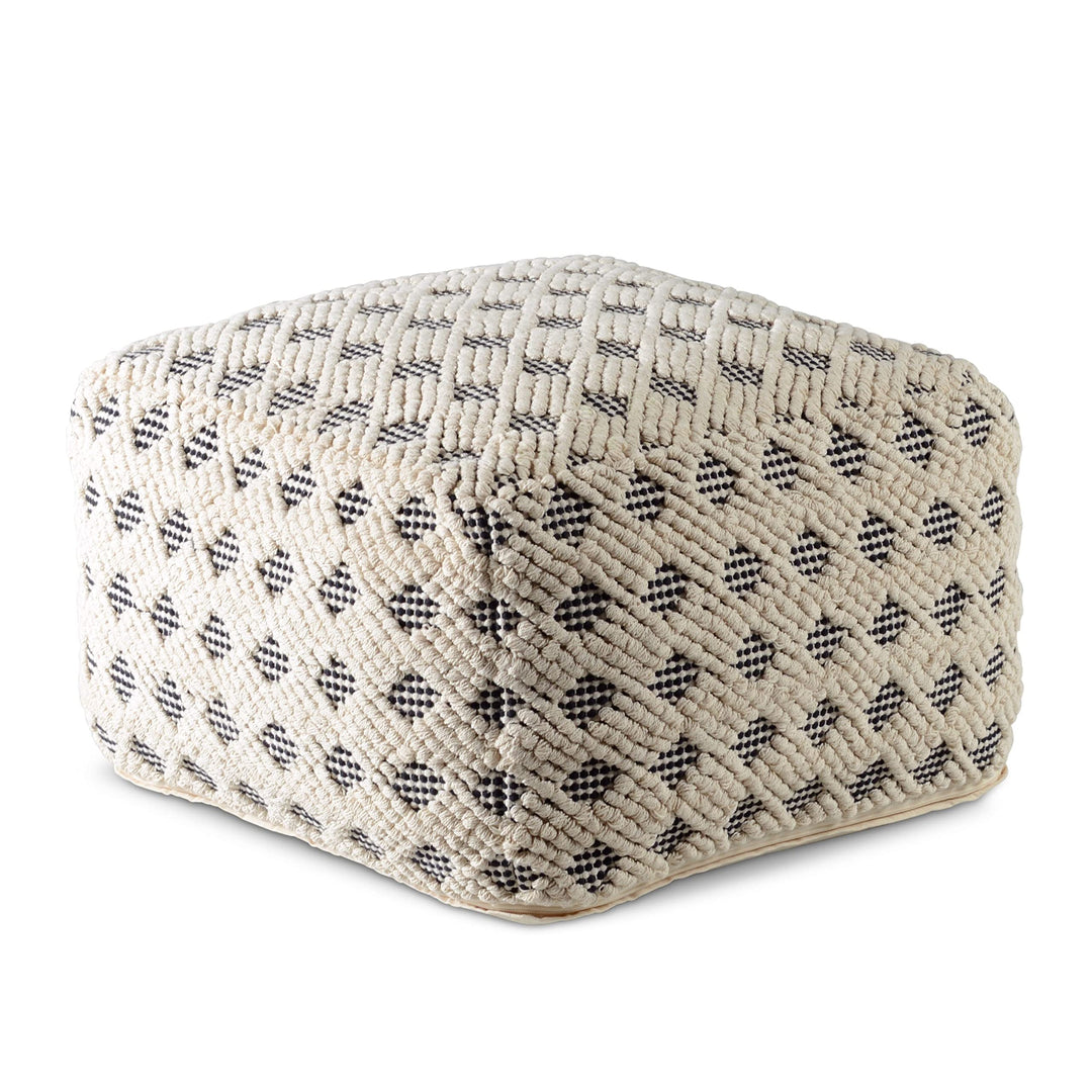 Pouf Ottoman Black Natural Patterned Transitional Pattern Square Cotton Handmade - Diamond Home USA