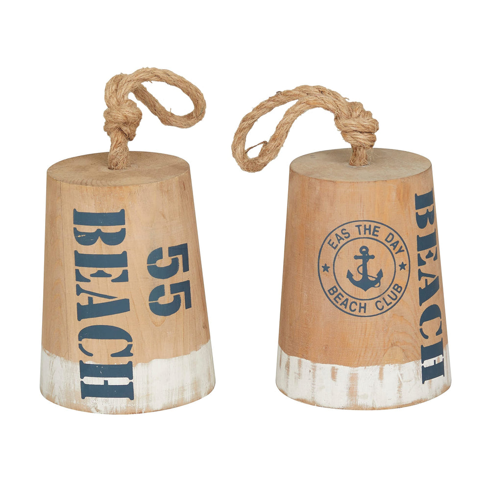 Brown Wood Nautical Buoy Sculpture (Set of 2) S/2 6" w 11" h - Diamond Home USA
