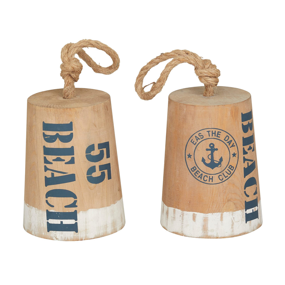 Brown Wood Nautical Buoy Sculpture (Set of 2) S/2 6" w 11" h - Diamond Home USA
