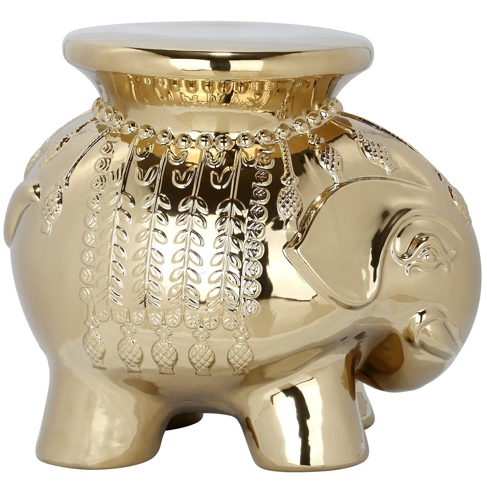 Paradise Elephant Gold Ceramic Decorative Garden Stool Modern Contemporary - Diamond Home USA