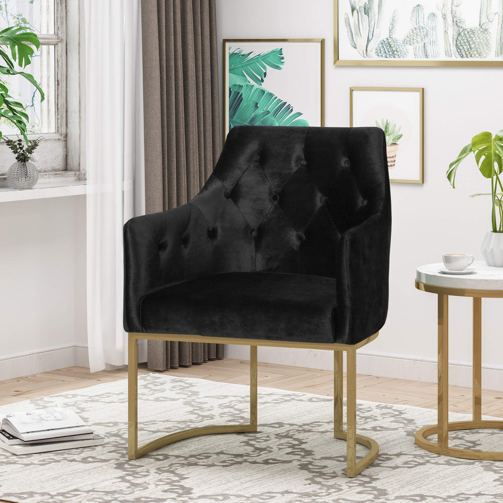 Christopher Knight Home Fern Modern Tufted Glam Accent Chair with Velvet Black, Gold - Diamond Home USA