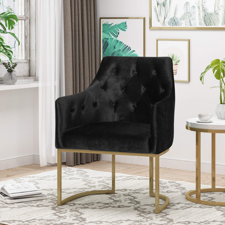 Christopher Knight Home Fern Modern Tufted Glam Accent Chair with Velvet Black, Gold - Diamond Home USA