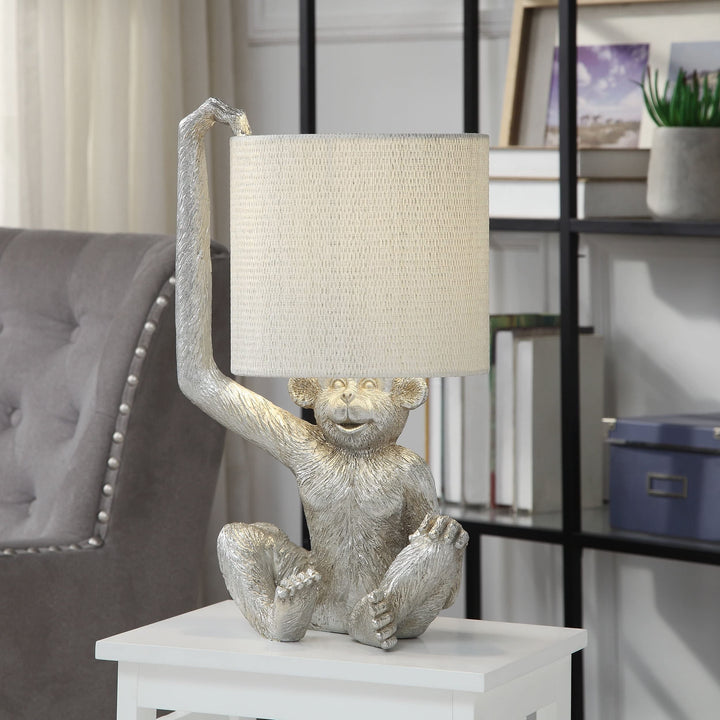 Silver Monkey Table Lamp Finish Metallic Champagne Fabric Shade - Diamond Home USA