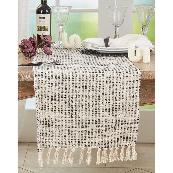 Table Runner with Woven Stripes 16"x72" Grey Cotton Blend - Diamond Home USA
