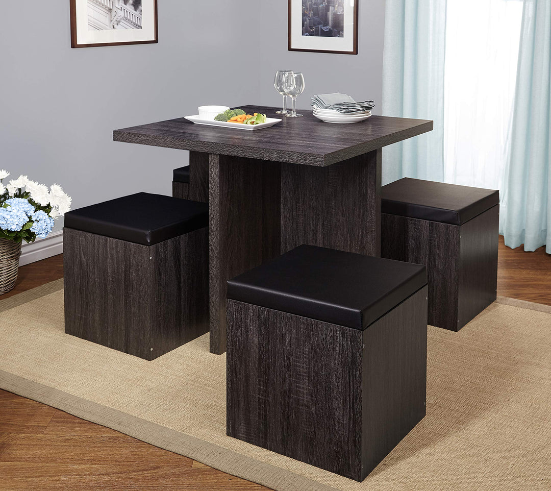 Target Marketing Systems Baxter Modern Dining Room Table and Storage Stool Set 5 Black/Grey - Diamond Home USA