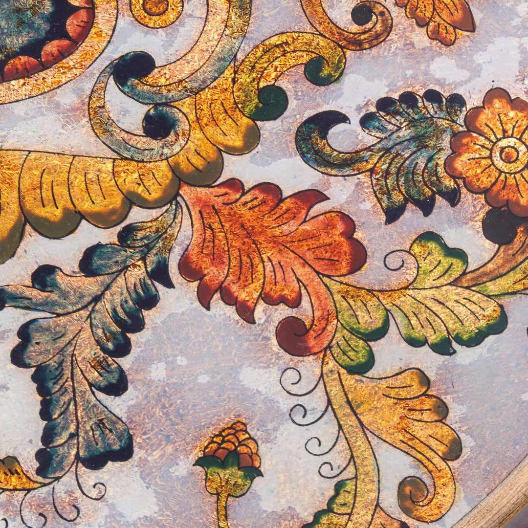 Handmade Reverse Painted Glass Tray Floral Heaven (Peru) Brown Multi Color - Diamond Home USA