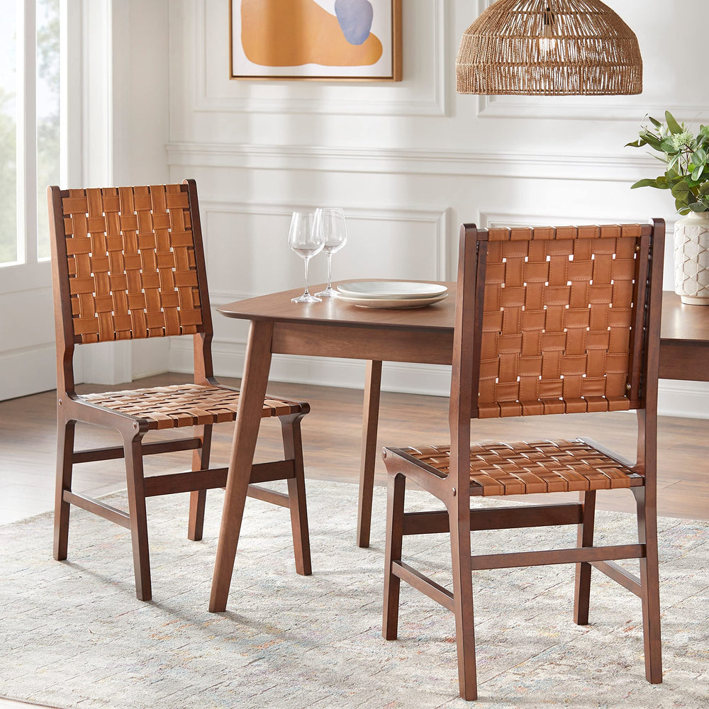 Lifestorey Brady Solid Wood Woven Dining Chair (Set of 2) White - Diamond Home USA