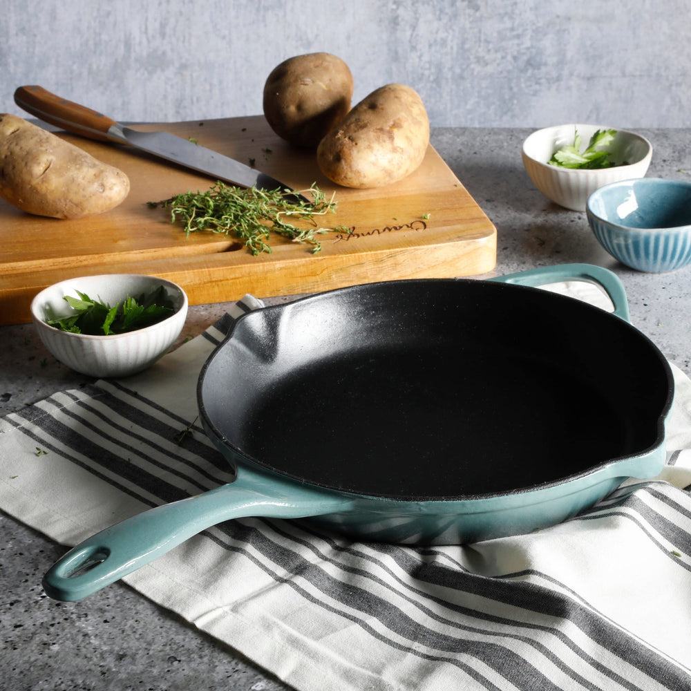 11in Enameled Cast Iron Skillet in Green - Diamond Home USA
