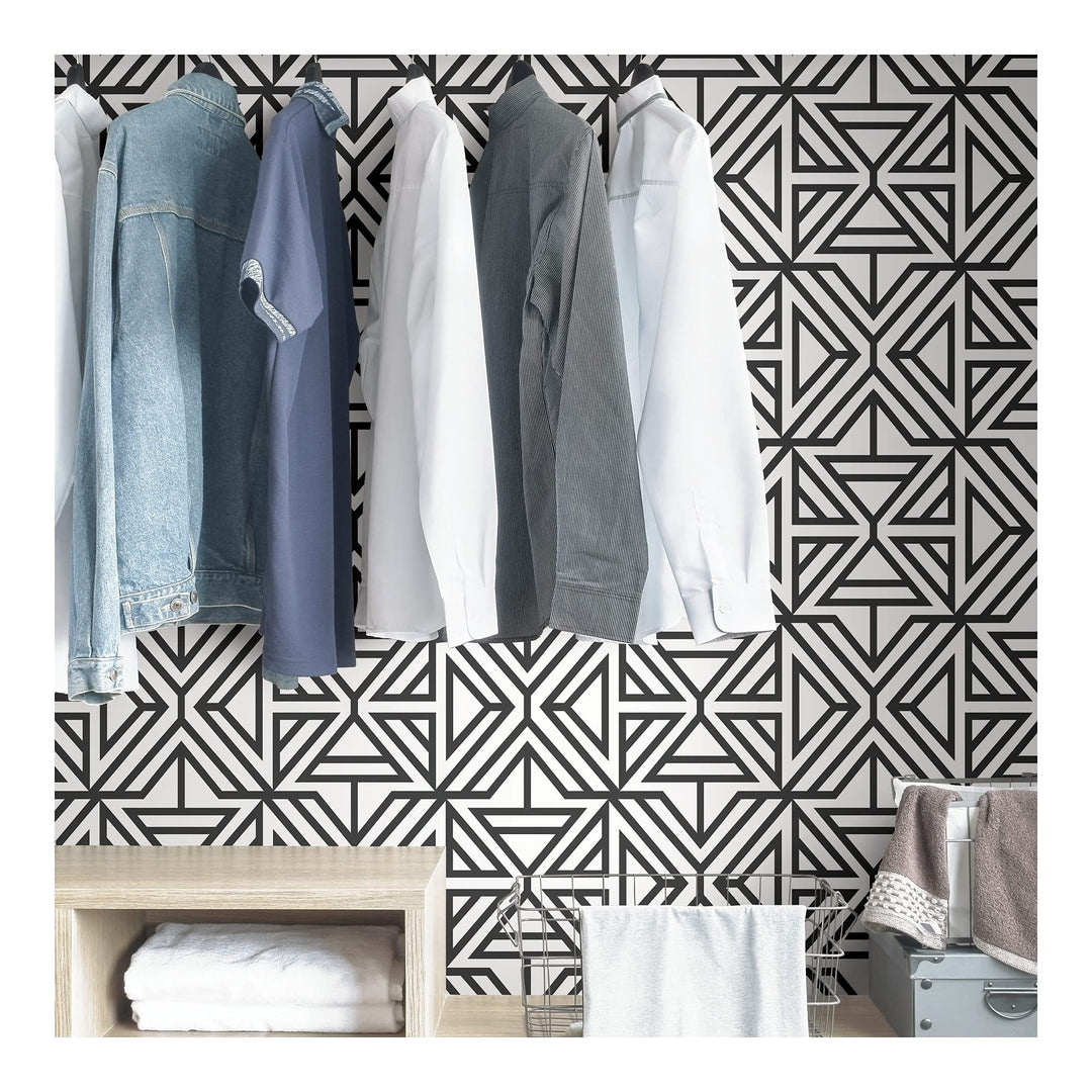 Black Linear Peel Stick Wallpaper X 20.5in Geometric Modern Contemporary Vinyl - Diamond Home USA