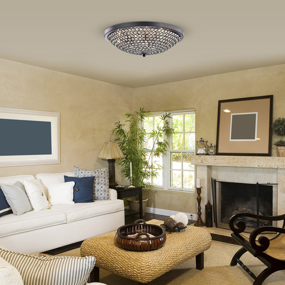 First Lighting Alkes Clear Glass/Black Finish Metal 9-light Flush Mount - Diamond Home USA