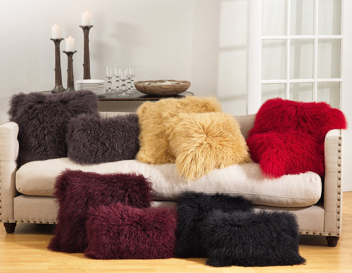 SAO LIFESTYLE 100% Wool Mongolian Lamb Fur Throw Pillow with Poly Filling