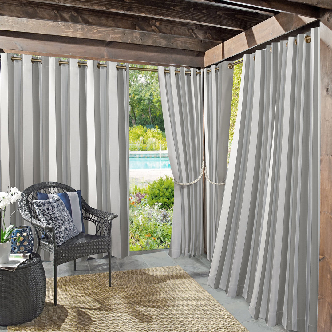 Sun Zero Valencia Cabana Stripe Indoor/Outdoor UV Protectant Energy Efficient Gray - 54" x 108"
