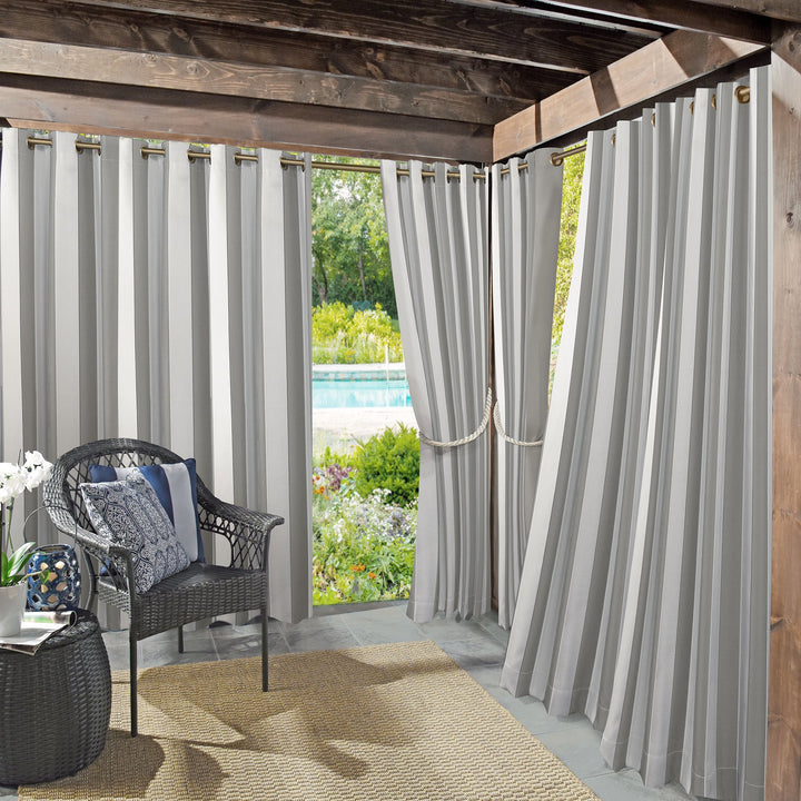 Sun Zero Valencia Cabana Stripe Indoor/Outdoor UV Protectant Energy Efficient Gray - 54" x 108"
