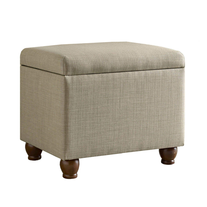 Medium Tan Linen Storage Ottoman Solid Transitional Square Fabric Wood Walnut - Diamond Home USA