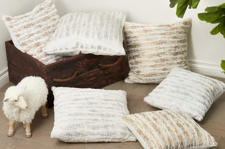 Faux Fur With Brushed Metallic Foil Print Down Filled Throw Pillow