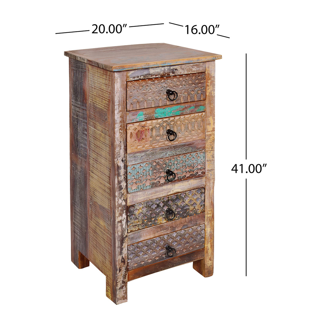 Christopher Knight Home Swint Boho Handmade Reclaimed Wood 5 Drawer Chest - Diamond Home USA