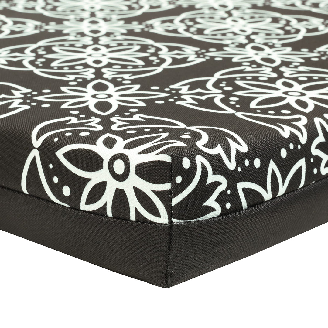 Outdoor Medallion Print Bench Seat Cushion 48 X 18 in Black 48" 18" Geometric - Diamond Home USA
