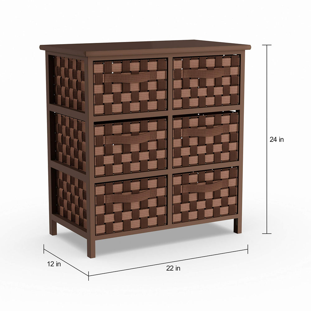 Woven Strap 6-Drawer Brown Chest Modern Contemporary Wood - Diamond Home USA