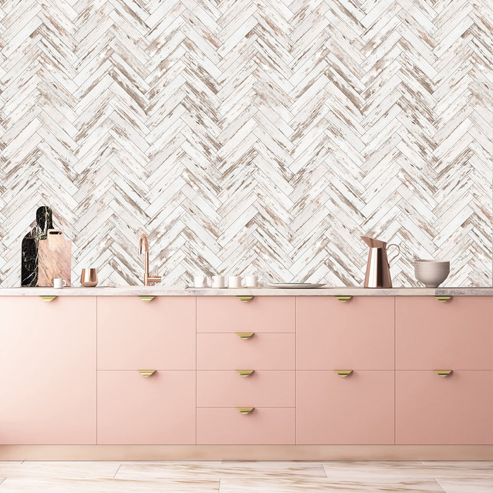 MuralsPrint Rustic Wood Parquet Removable Wallpaper - 10'ft H x 24''inch W - Diamond Home USA