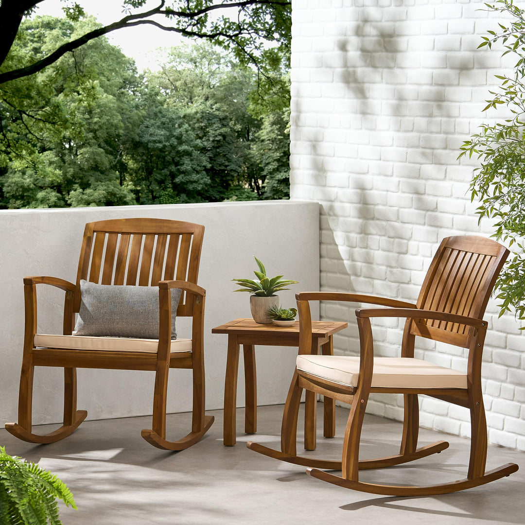 Christopher Knight Home Selma Acacia Rocking Chairs with Cushions 2-Pcs Set Teak - Diamond Home USA