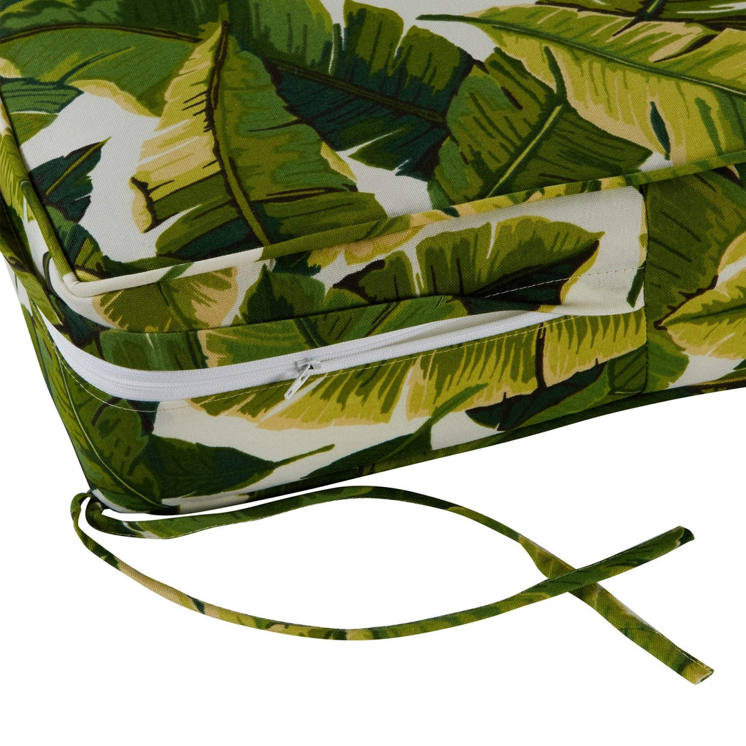 Palm Leaves White Outdoor 25-inch X 47-inch Deep Seat Cushion Set Green Tropical - Diamond Home USA