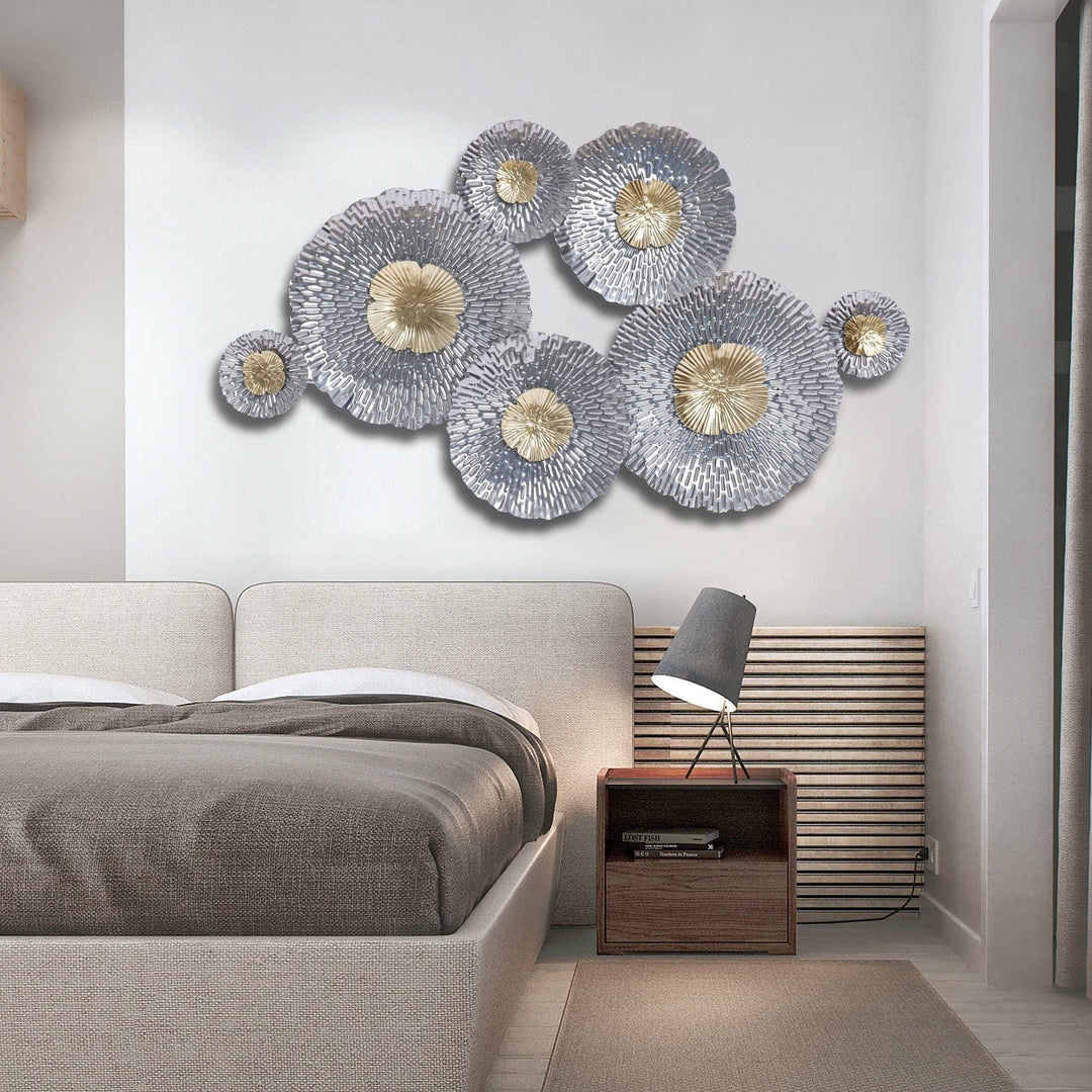 Silver And Gold Flowers Metal Wall Modern Contemporary Iron ndmade Includes