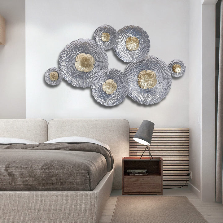 Silver And Gold Flowers Metal Wall Modern Contemporary Iron ndmade Includes