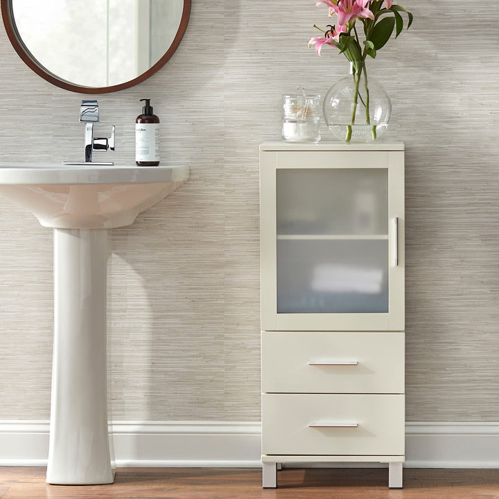 Frosted 2 Drawer Linen Cabinet White Modern Contemporary Wood Adjustable