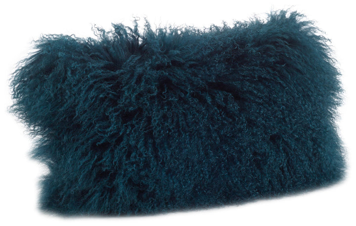 SARO LIFESTYLE 100% Wool Mongolian Lamb Fur Throw Pillow with Poly Filling 12" x Teal - 12"x20"