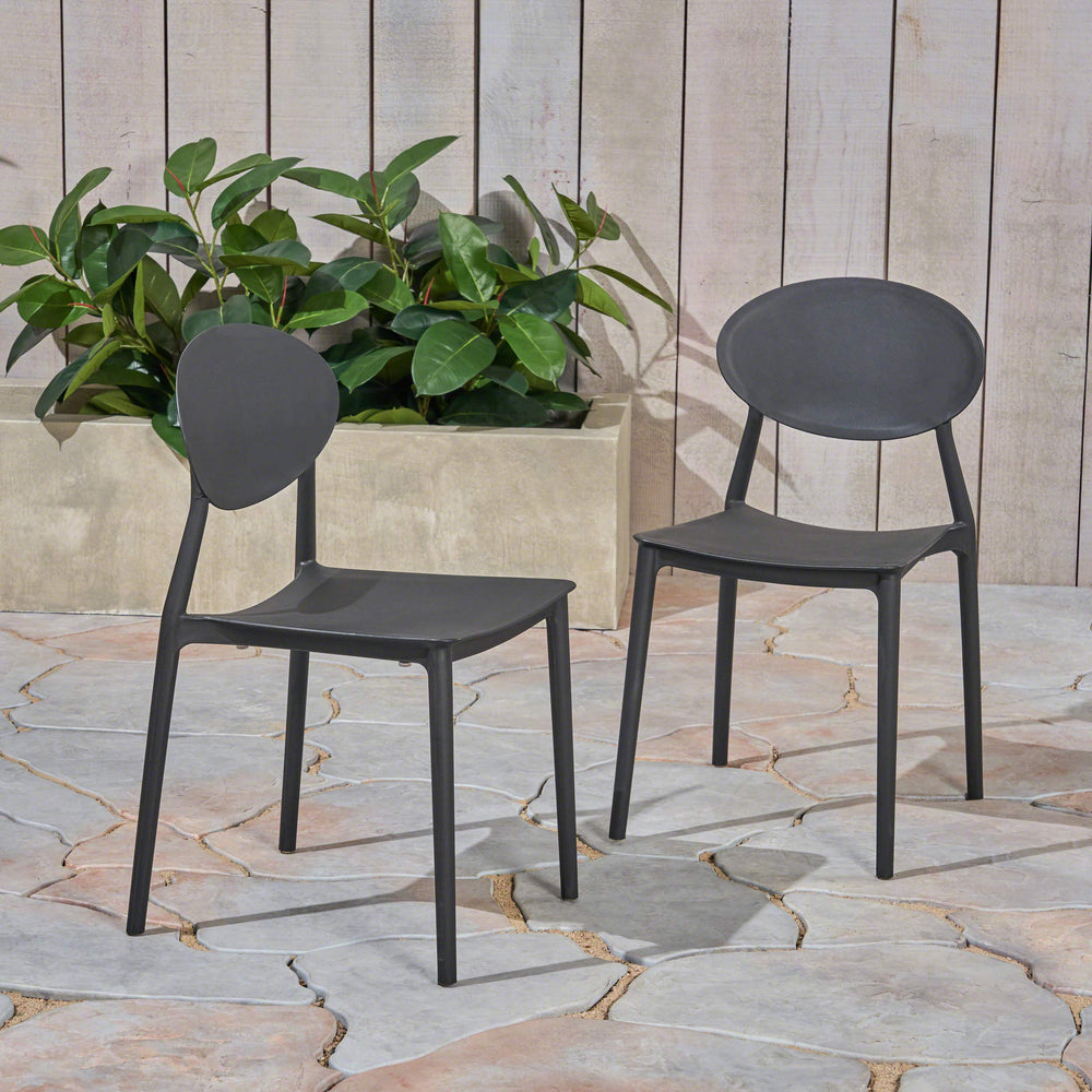 Christopher Knight Home 306513 Brynn Outdoor Plastic Chairs (Set of 2) Black - Diamond Home USA