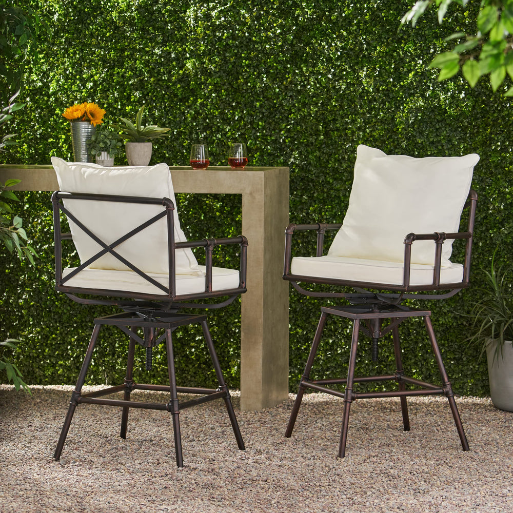 Christopher Knight Home Northrup Pipe Outdoor Adjustable Barstools 2-Pcs Set - Diamond Home USA