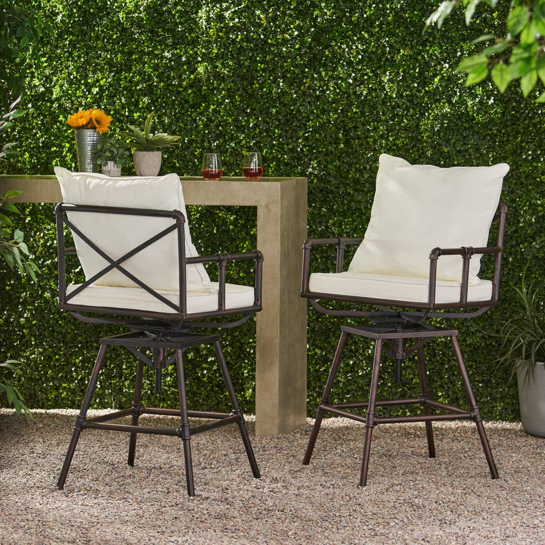 Christopher Knight Home Northrup Pipe Outdoor Adjustable Barstools 2-Pcs Set - Diamond Home USA