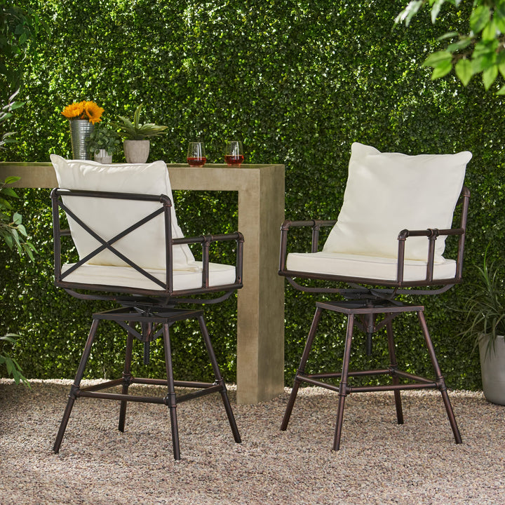 Christopher Knight Home Northrup Pipe Outdoor Adjustable Barstools 2-Pcs Set - Diamond Home USA