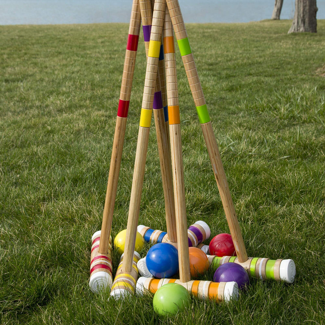 Complete Croquet Set with Carrying Case - Multicolor 3" Ball Boys Girls Wood - Diamond Home USA