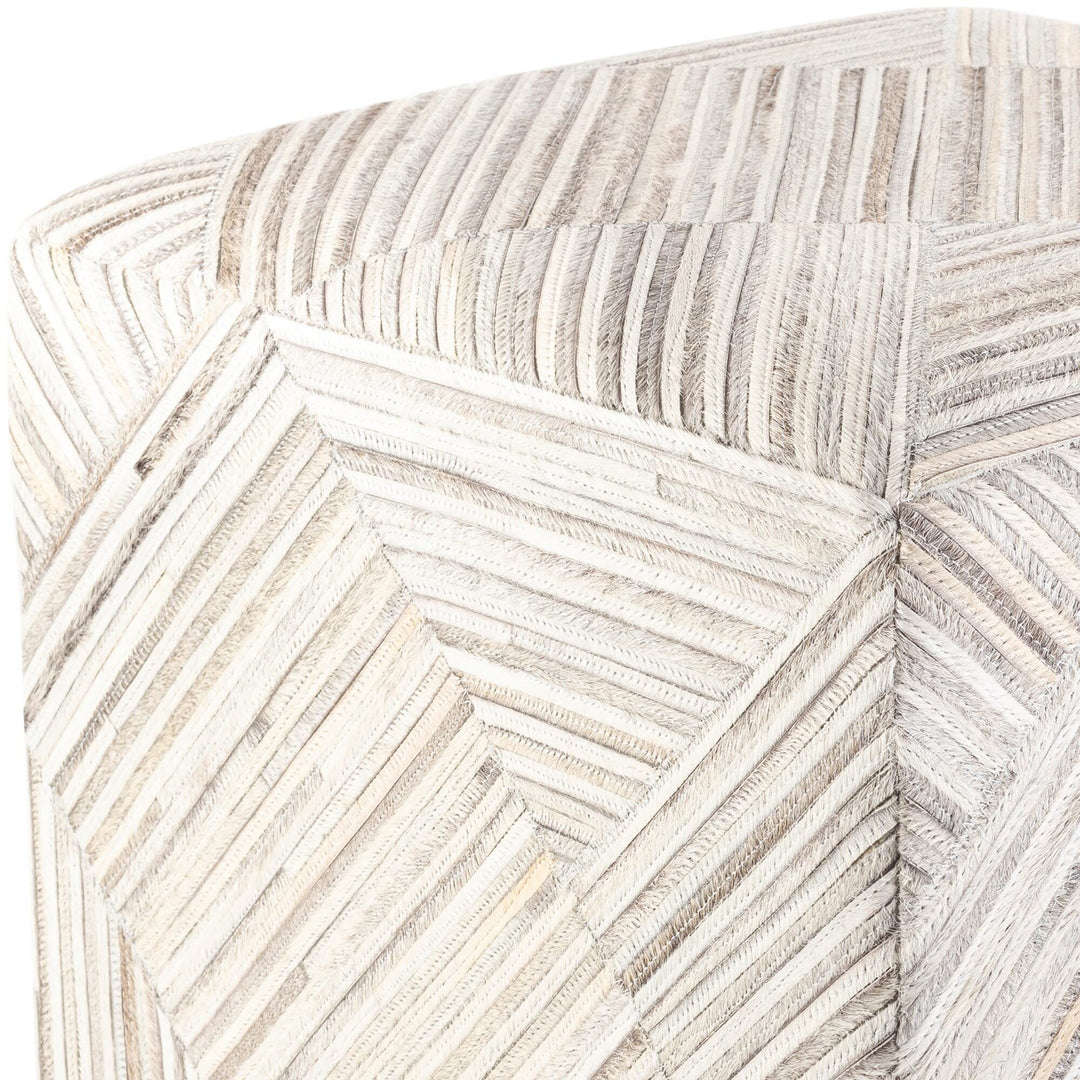 Geometric Hair On Hide Pouf Grey Off/White White Textured Farmhouse French