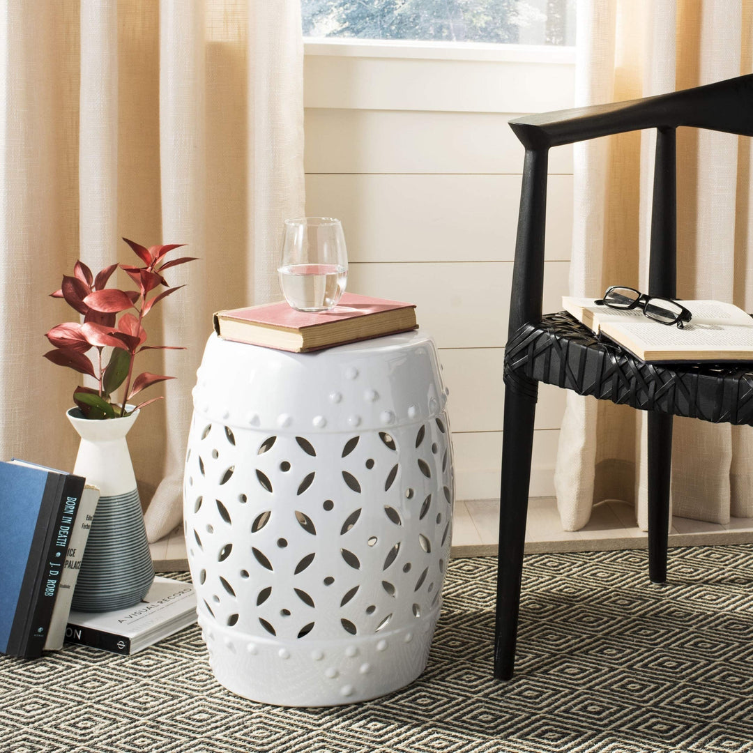 Paradise White Ceramic Garden Stool Handmade