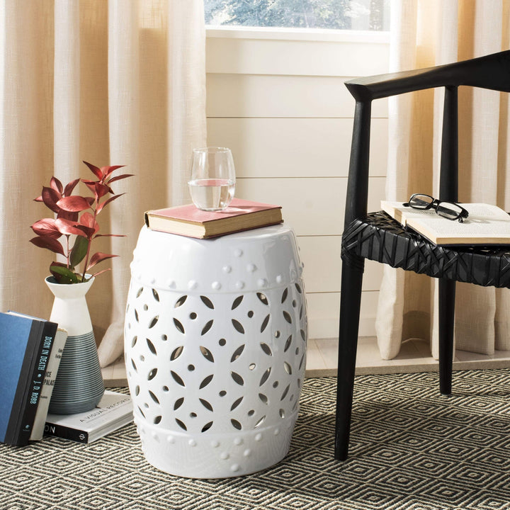 Paradise White Ceramic Garden Stool Handmade
