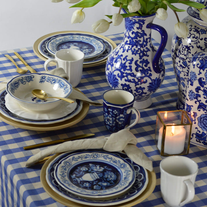 Euro Ceramica Blue Garden 16 Piece Oven afe Hand Painted toneware Dinnerware - Diamond Home USA
