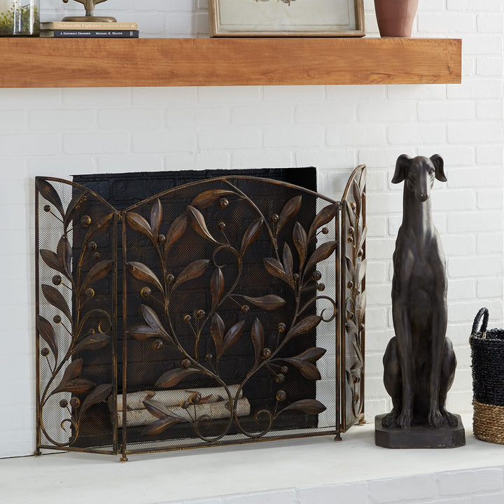 Brown Iron Eclectic Wood Fireplace Screen Floral 30 X 45 Modern Contemporary Grey
