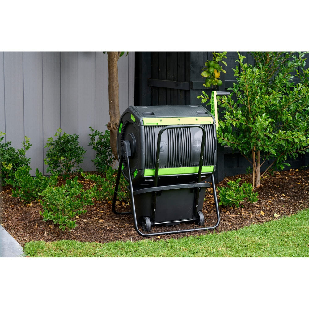 48 Gallon Geared Two Compartment Compost Tumbler and Cart Black Plastic - Diamond Home USA