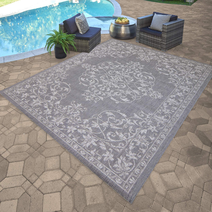 Gertmenian Indoor Outdoor Classic Flatweave Area Rug Stain & UV Resistant Carpet 7'10"x10' - Diamond Home USA