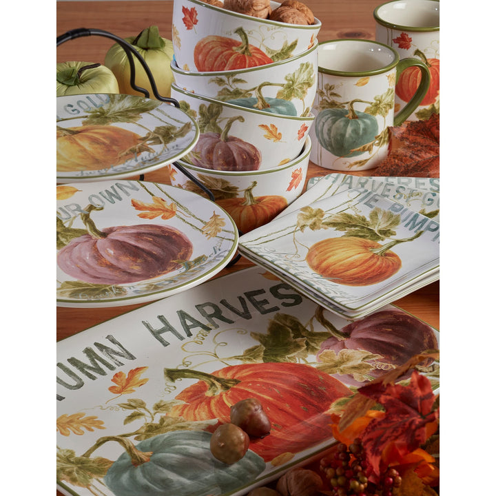 Autumn Harvest Rectangular 14 X 10-inch Platter 14" 10" 1" Green Ivory Multi - Diamond Home USA