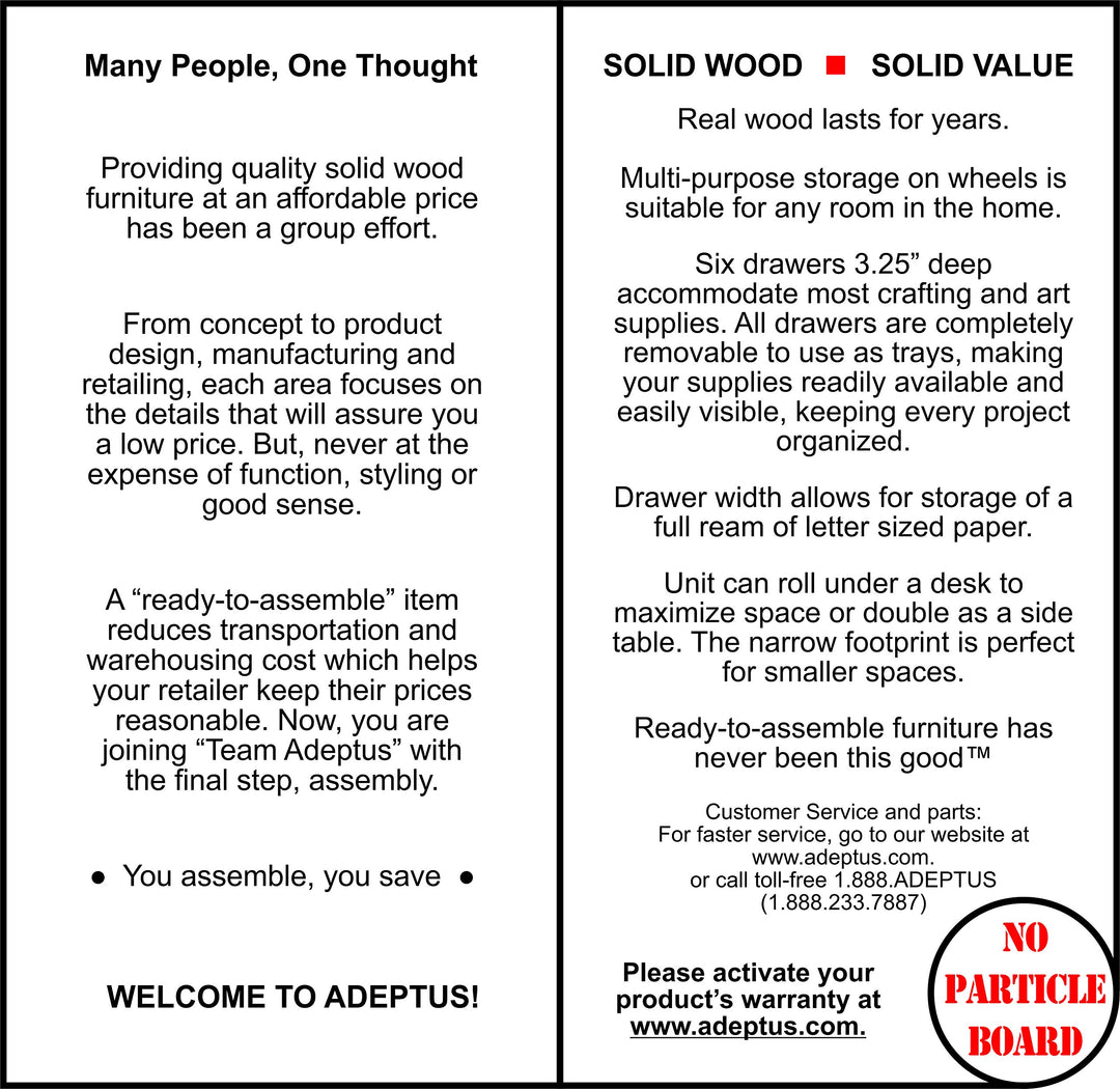 Adeptus Original Roll Cart Solid Wood 6 Drawer Narrow Drawers Roll Carts - Diamond Home USA