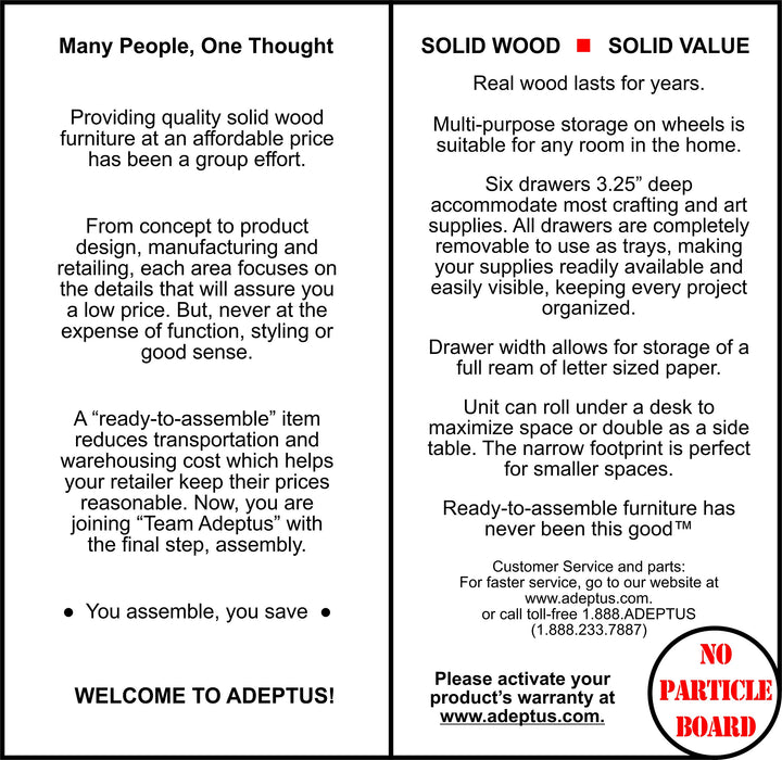 Adeptus Original Roll Cart Solid Wood 6 Drawer Narrow Drawers Roll Carts - Diamond Home USA