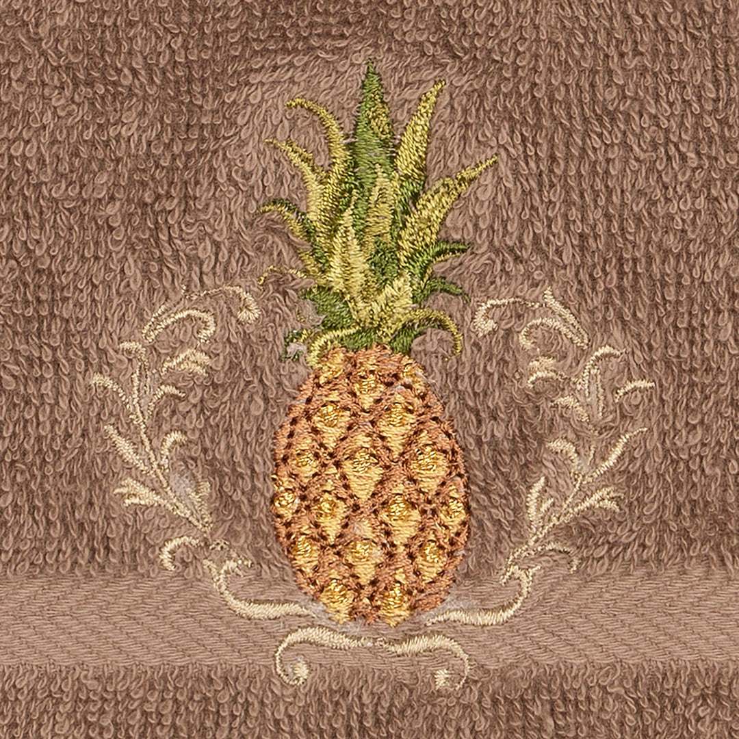 Turkish Cotton Pineapple Embroidered Latte Brown 2-Piece Washcloth Set Terry - Diamond Home USA