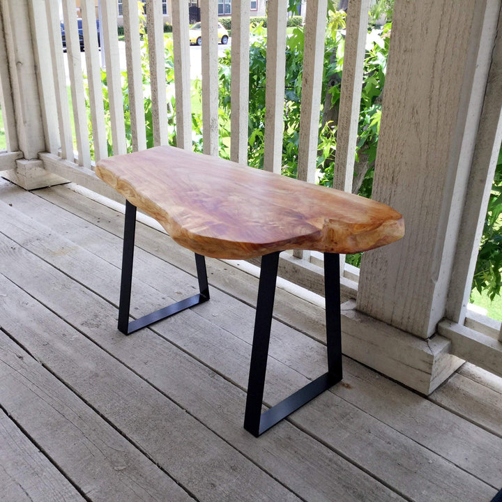 Live Edge Cut Cedar Roots Rustic Stool with Flat Iron Leg Natural Floral Pattern - Diamond Home USA