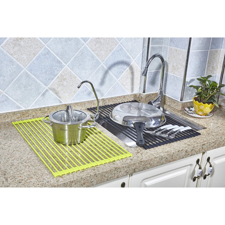 20.5" x 13.1" Lime Green Rollable Dish ying Rack Kitchen Over The Sink Dish - Diamond Home USA